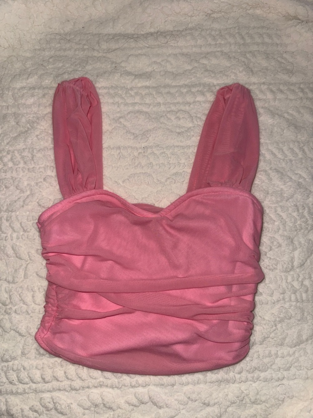 Pink Ruched Mesh Crop Top